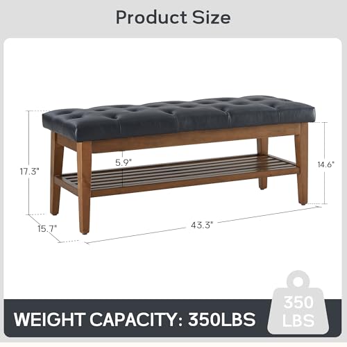 Upholstered Entryway Shoe Bench with Storage Shelf and Button Tufted Seat