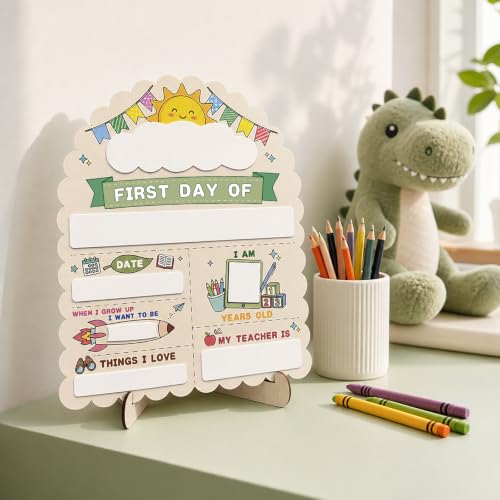 Reusable First Day of School Chalkboard Sign, 12"x10" Wooden Milestone Board