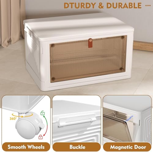 4-Tier Plastic Storage Bins with Lids and Wheels Stackable Folding Box