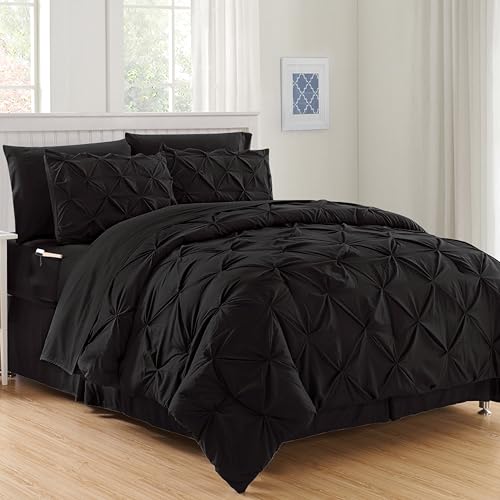 8-Piece Bed-in-a-Bag Comforter Set with Storage Pocket Sheets, Full/Queen, Black