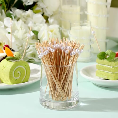 Reallnaive Pearl Cocktail Picks 4.7 Inch White Bead 600 Pack - Elegant Appetizer Skewers