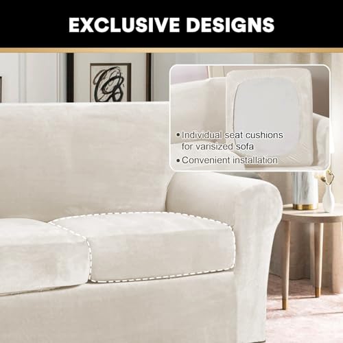 Washable Velvet Loveseat Cover for 2 Cushion Couch, 3 Piece