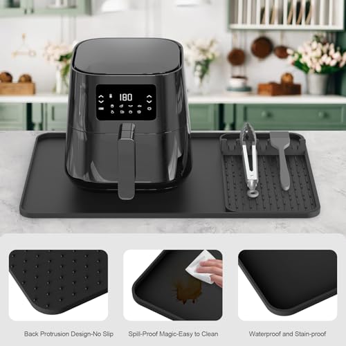 24x16 Inch Silicone Heat-Resistant Mat with Holder for Air Fryer Microwave Oven - Black, Garolue