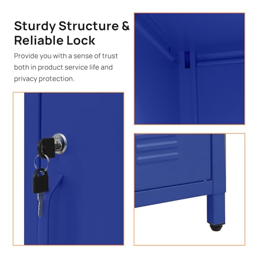 Metal Nightstand with Lockable Cabinet, Industrial Bedside Table in Blue