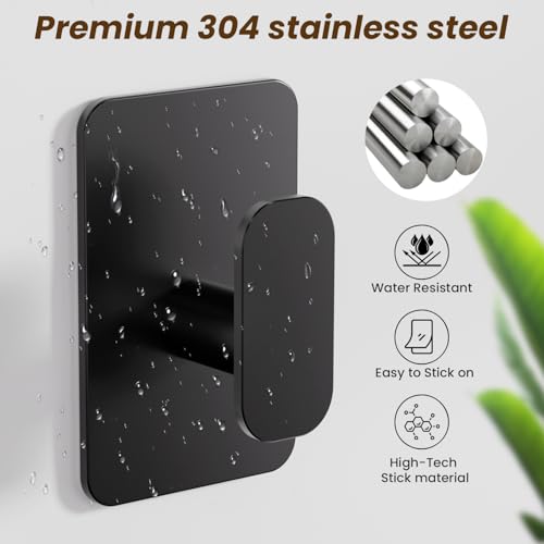 Heavy Duty Adhesive Wall Hooks - Stainless Steel Towel & Coat Hooks, 4 Pack
