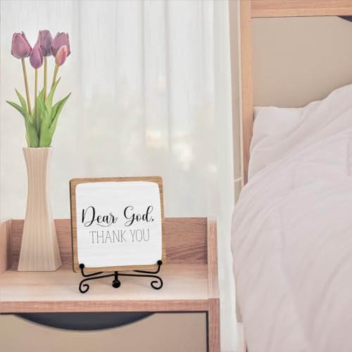 5-Inch Wooden Plaque with Metal Stand - Farmhouse Home Office Desk Decor
