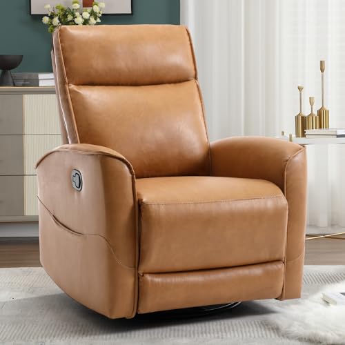 Swivel Rocking Recliner Chair, Manual Faux Leather Nursery Glider
