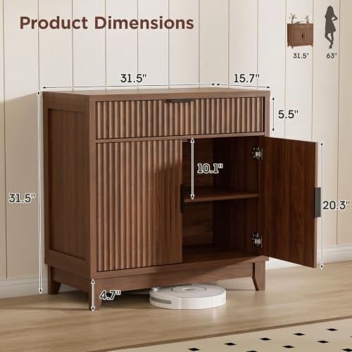 32-Inch Fluted Sideboard Buffet Cabinet with Drawer and Adjustable Shelf