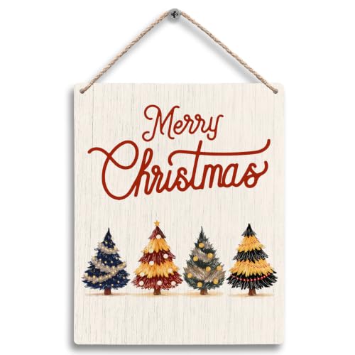 FUGWN Red Christmas Tree Rustic Wooden Sign 8x10 Hanging Wall Decor