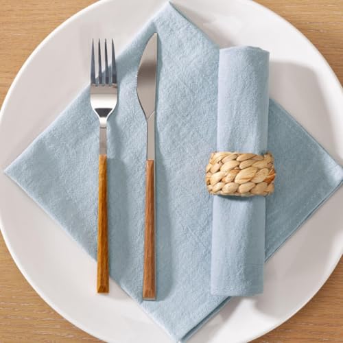 Reusable Cotton Linen Dinner Napkins 17x17 Inch, Set of 8