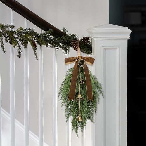 Shihanee 4-Pack Christmas Cedar Swags Teardrop with Velvet Bow Khaki