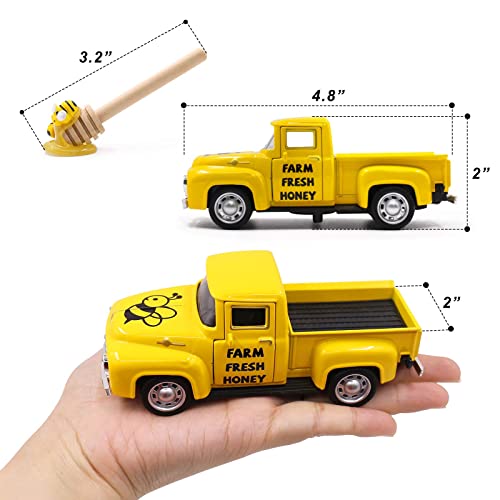 Yellow Metal Honey Bee Farm Pickup Truck with Faux Honey Dippers Set