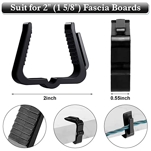 50 Pcs Christmas Light Gutter Clips - 1-5/8 Inch Black Plastic Hooks