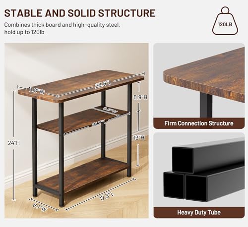 3-Tier Industrial End Table, Narrow Nightstand for Small Spaces
