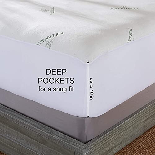 Waterproof Queen Mattress Protector - Breathable Bamboo Cover