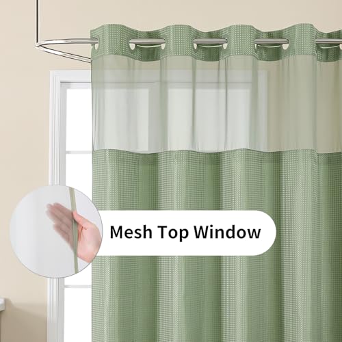 Sage Green Waffle Shower Curtain Set with Snap-in Liner, 72x75