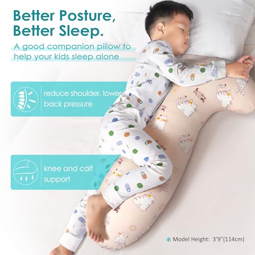 35" Kids Body Pillow with Cute Kitten Cover - Washable & Soft
