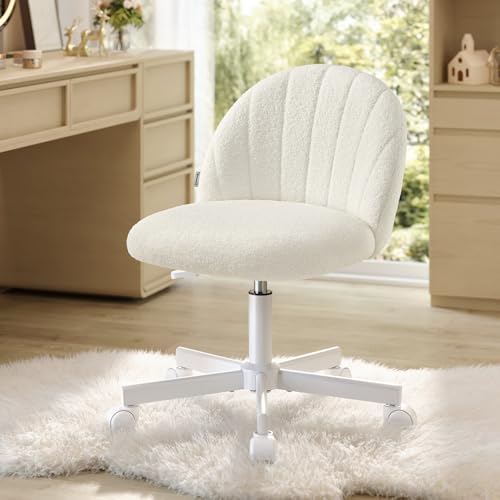SONGMICS Cloud White Swivel Office & Makeup Vanity Chair - Breathable Teddy Fleece