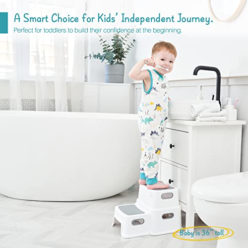 Toddler 2-Step Stool for Bathroom Sink and Potty Training White Grey