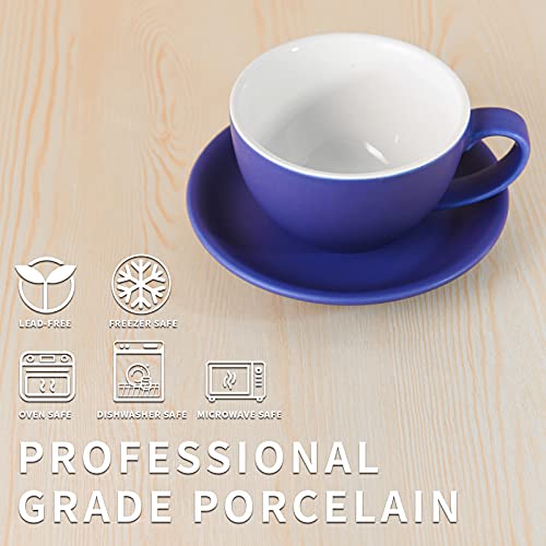 Yundu 10oz Matte Dark Ceramic Latte Cup & Saucer Set - Pack of 4