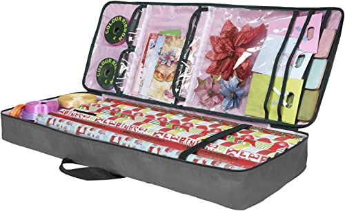 Christmas Wrapping Paper Storage Bag with Pockets Underbed Organizer Gray