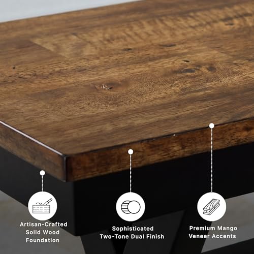 48-Inch Two-Tone Farmhouse Dining Bench, Solid Wood Frame