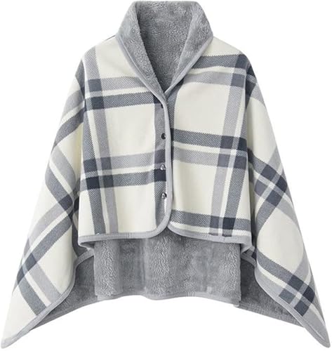 Wearable Fleece Blanket Shawl with Buttons - Warm Wrap Poncho for Travel