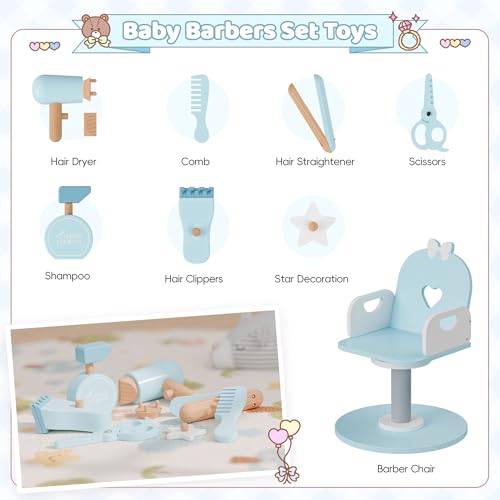 Kids Vanity Set with Light and Barber Chair - Pretend Play Salon Table