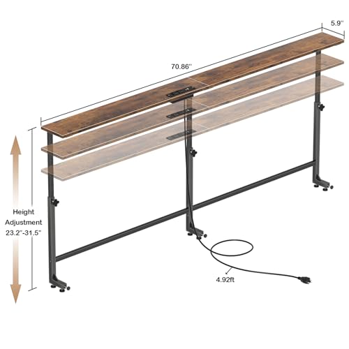 71-Inch Adjustable Behind-the-Couch Console Table with Power Outlets