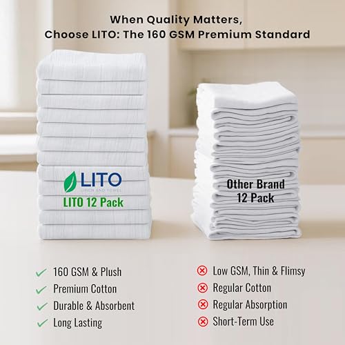 100% Cotton Flour Sack Towels, 18" x 28" - 12 Pack Kitchen Dish Towels