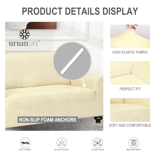 3-Cushion Stretch Sofa Cover - Cream, Machine Washable, Non-Slip
