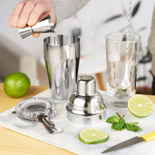 6-Piece Stainless Steel Cocktail Shaker Set - 24oz Professional Bar Tool Kit