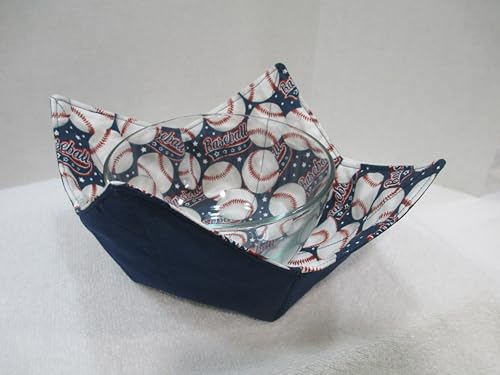 Baseball Print Reversible Microwave Bowl Cozy, 100% Cotton Hot Pad