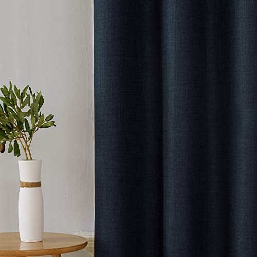 Deconovo 100% Blackout Curtains with 3 Pass, Energy Efficient Thermal Insulated Coating Bedroom Curtains, Faux Linen Room Darkening Curtains for Living Room (Navy Blue, 42x84 Inch, 2 Panels)