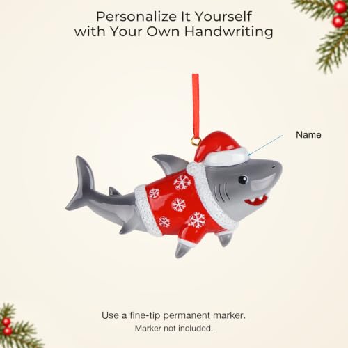 Personalized Shark Christmas Ornament 2026 — Sea Creature with Santa Hat ( variation: Christmas Shark )
