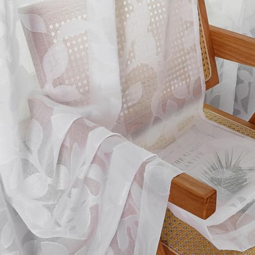 Sheer Jacquard Leaf Curtains, 54 Inch Length, 2 Panels