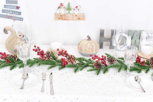 6FT Artificial Christmas Pine Garland with Red Berries & Pine Cones - Holiday Decor