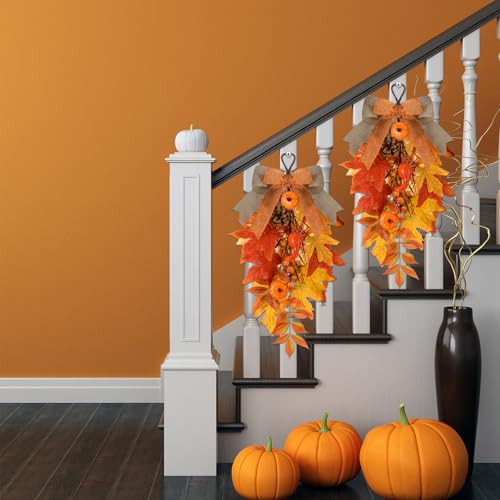 2-Pack 20-Inch Artificial Fall Teardrop Swags with Pumpkins and Berries