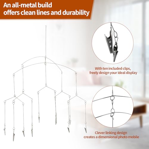 Geometric Metal Hanging Photo Mobile with 10 Clips for Wall Decor