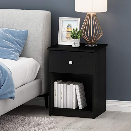 Furinno TIDUR Set of 2 Modern Night Stands with Drawer and Open Shelf, Americano