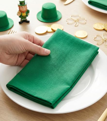 PurpleEssences 18x18 in Green Cloth Dinner Napkins Set of 12 - St Patrick's Day