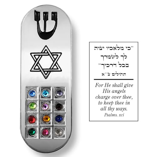 Car Mezuzah with Travelers Prayer Scroll and Hoshen Stones