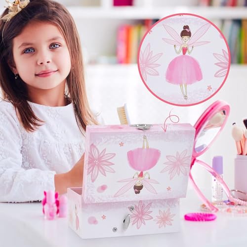 Spinning Ballerina Musical Jewelry Box for Kids - Wooden Storage Chest