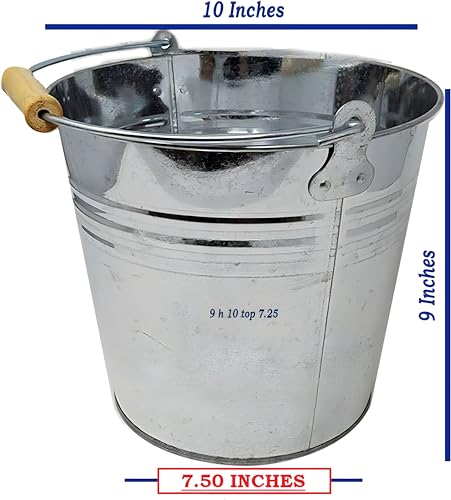 Galvanized Metal Buckets 3-Pack - Rustic Ice Buckets with Wooden Handles, 8.4 Quart