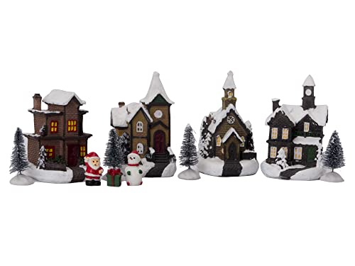 11-Piece Lighted Christmas Village House Set with Figurines & Trees