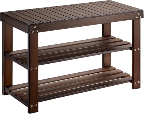 3-Tier Bamboo Shoe Rack Bench for Entryway, Sturdy Storage Organizer