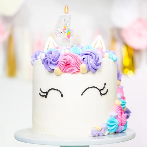 Number 4 Birthday Candle - Unicorn Party Cake Topper