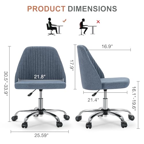 Armless Swivel Home Office Desk Chair with Rolling Wheels, Height Adjustable