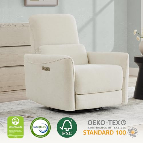CHITA Power Swivel Glider Recliner Chair Medium Linen for Nursery & Living Room