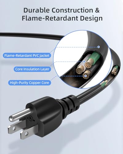 3-Foot 3-Prong AC Power Cord - Universal Replacement for Kitchen Appliances